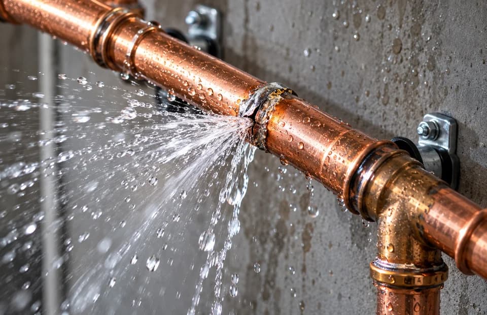 Burst copper pipe